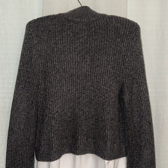 Halston M Charcoal Gray White Cotton Shirt Combo Knit Mock Neck Sweater - Picture 4 of 14